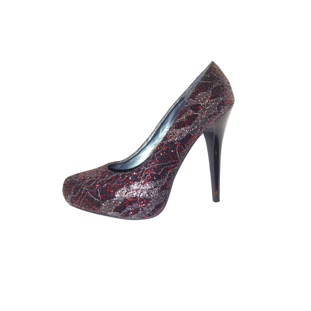 Carlos Santana Red and Black Glitter Lace High Heel Pump